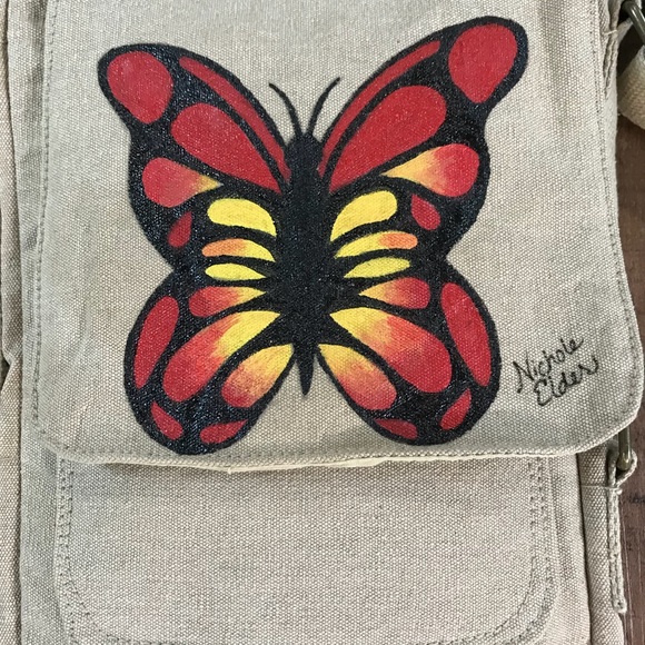 Crossbody Bag with Hand Painted Butterfly - Picture 2 of 3